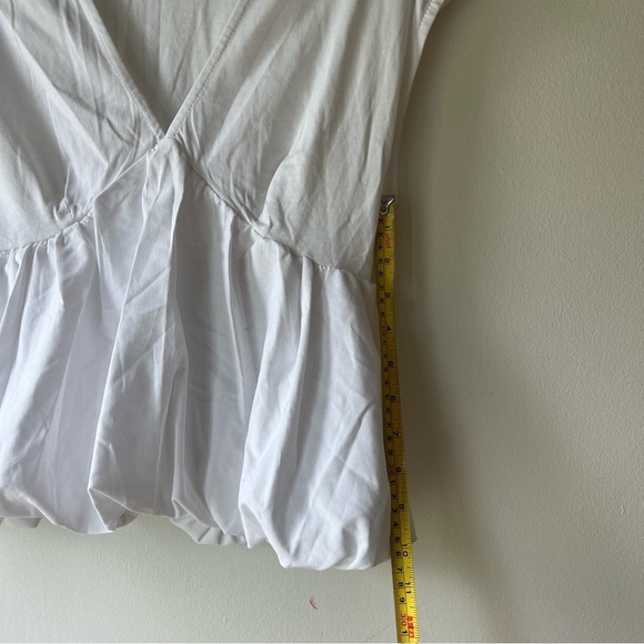 ZARA Women’s White Bubble Hem Peplum Top V-Neck Cap Sleeve Size Small summer - Picture 7 of 9